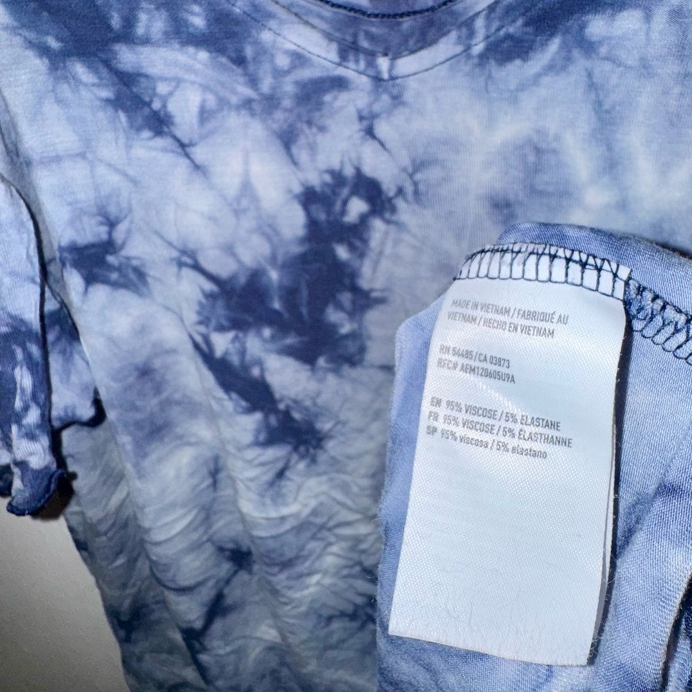 American Eagle Outfitters Navy Blue Tie-Dye Cold Shoulder Blouse - Picture 5 of 7